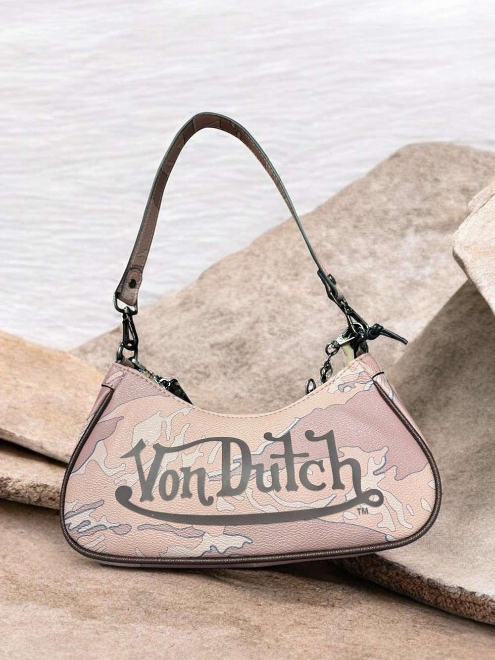 Von Dutch Pink Camouflage Shoulder Bag with Logo